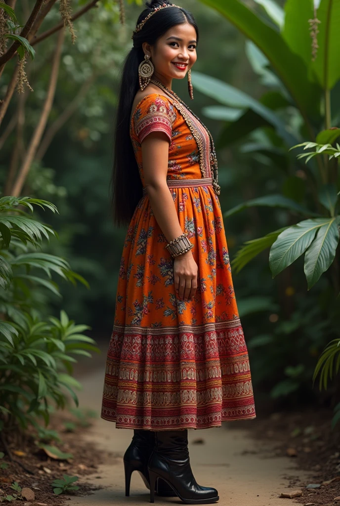 Typical Gualtemateca woman with dress and high heel boots