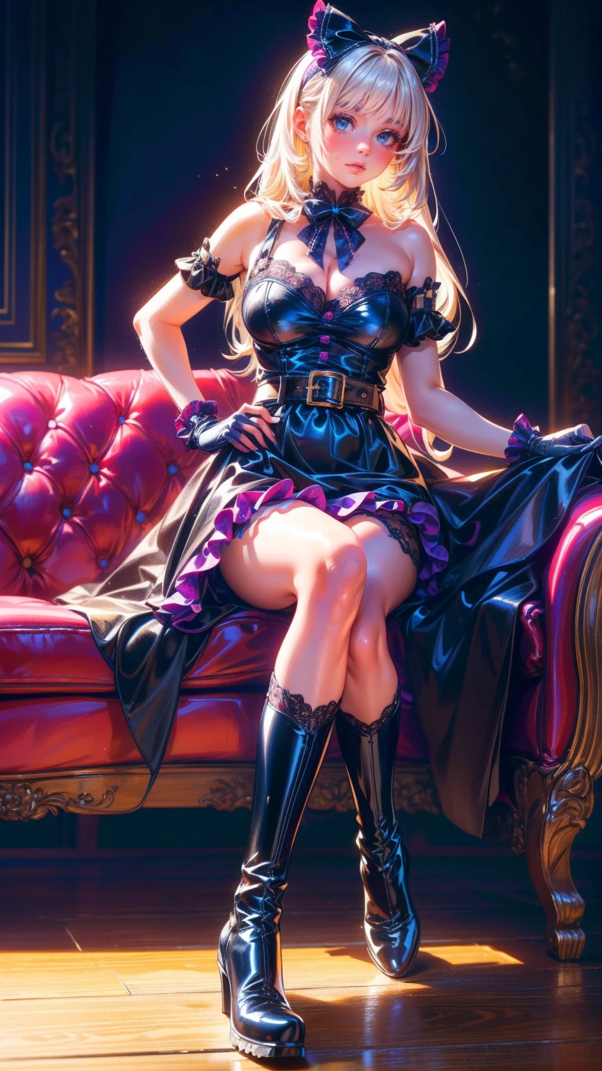masutepiece、An ultra-high picture quality、Super distinct、8K、perfect anatomia、Very high saturation、(Realistic:1.1)、One Princess、,teens、 Yellow hair, 10 years ol, Princess、Innocent, Blue eyes, rococo dress,Inside the palace、Sitting in a plush armchair、(long skirt:1.3)、(I can see panties:1.8)、Sitting with both knees up、(Thin leg)、ultra definition panties、Cotton panties、(childish figure:1.5)、Thighs open,white panties,Open knees,skinny body、thin-waist、thin pelvis、skinny thigh、From below、(Dark eyebrows:1.2)、sit with your knees horizontal、sit with legs spread horizontally、(Sit with your thighs slightly apart:1.4)、(デルタゾーンLooks:1.4)、Awe-inspiring Hall々and attitude、up chest、Princess style、From below、Straight front view、place both hands on the armrests、Looking Up、(Condescending look:1.2)