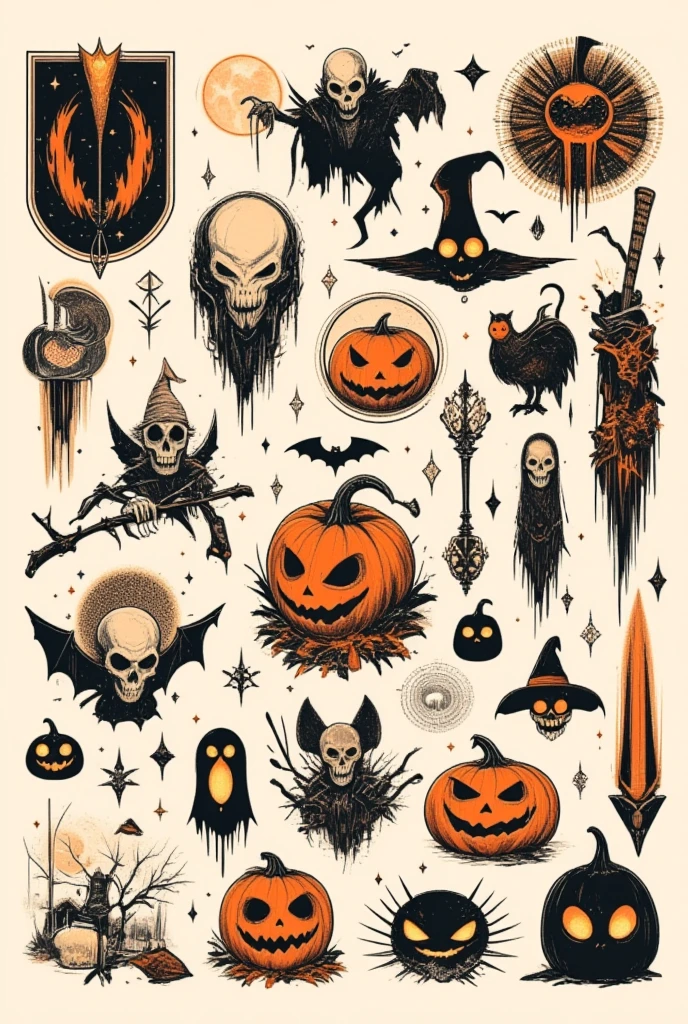  large collection of Halloween tattoos and symbols, Flash Sheet,  tattoo flash , sailor jerry  tattoo flash , mcbess, mcbess illustration, mcbess poster,  artwork, ink  artwork,  tattoo sketch ,  sticker illustration , Ink drawing,  tattoo graphic , graffiti, hd  artwork,  HD vector art , Retro line art,  line art illustration ,  tattoo design 