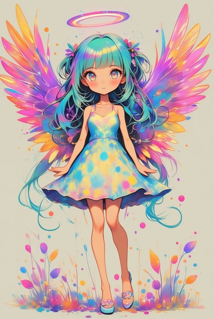 羽の生えたAngel猫のクローズアップ, Angelの輪っか,Iridescent Feathers,Lisa Frank,  Lisa Frankスタイル, レスリー・デイビッドとLisa Frank, Lisa Frankの芸術スタイル, inspired Lisa Frank, Full color airbrush , アレックス・ヤネスとLisa Frank, Angel, Angelのような猫