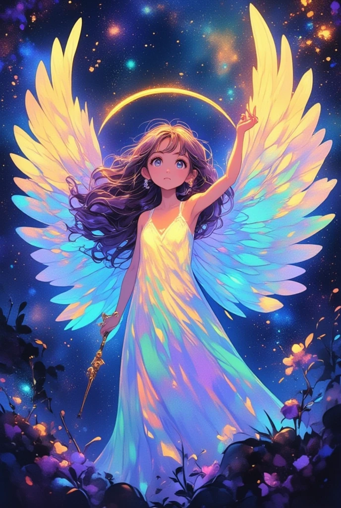 羽の生えたAngelのような猫のクローズアップ, Angelの輪っか,Iridescent Feathers,Lisa Frank,  Lisa Frankスタイル, レスリー・デイビッドとLisa Frank, Lisa Frankの芸術スタイル, inspired Lisa Frank, Full color airbrush , アレックス・ヤネスとLisa Frank, Angel, Angelのような猫