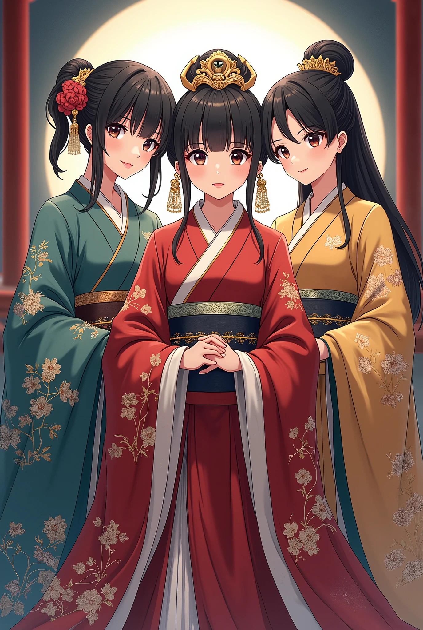 Stories from the Sengoku Period , Oda Nobunaga's younger sister Oichi's three daughters,  noble costume ,  high image quality, masterpiece,