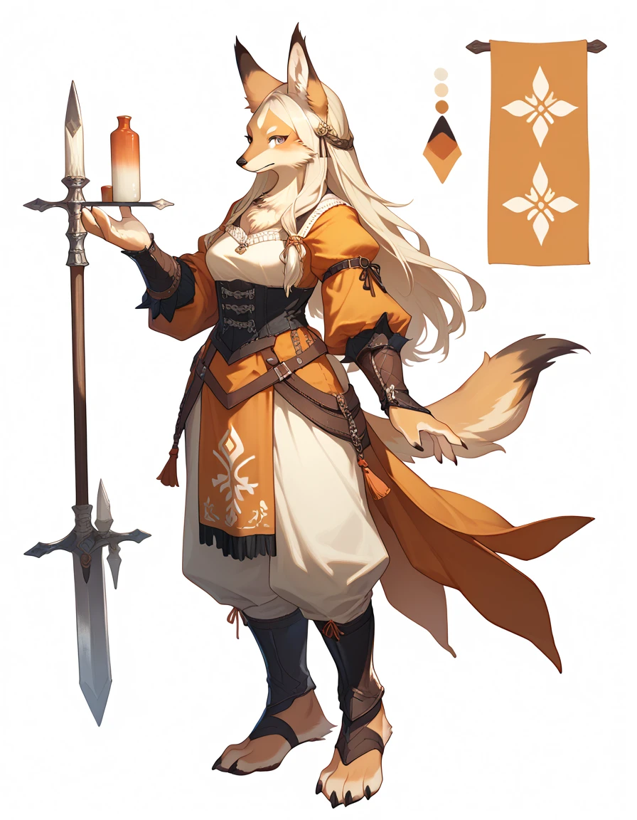 furry, (((1girl, woman, female))), A white woman, full body, waterpaint style, character sheet, medieval, long hair, neutral pose, kemono, anthro, character sheet, white background,