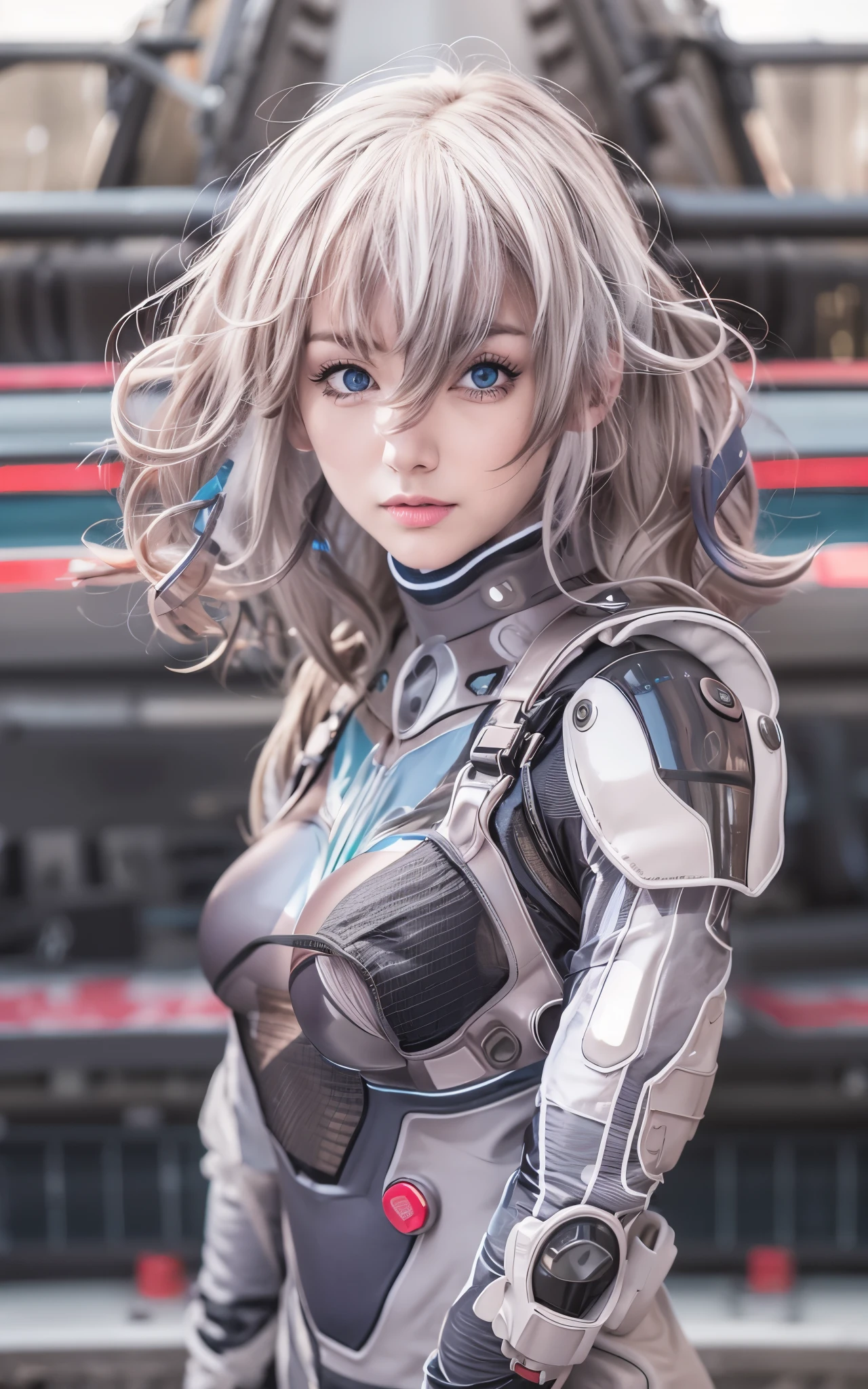 ((Best Quality)), ((masutepiece)), (Detailed: 1.4), (Absurd), Caucasian female fighter pilot ready for war, front walking, muscular sculptural body defined, Closed mouth, muscular body covered by technological clothing, Cyberpunk, ((perfect large breasts)), (blue eyes without pupils), long manga-style eyelashes, close to real, Crazy face, Sexy Pose, Centered, scale to fit the dimensions, nffsw (High dynamic range),Ray tracing,Hyper-Resolution,Unreal 5,Subsurface Dispersion, PBR Texture, Post-processing, Anisotropy Filtering, depth of fields,  Maximum clarity and sharpness, Multilayer textures, Surface Shading, accurate simulation of light and material interactions, Perfect proportions, thirds rule, top-quality, in 8K, ultra-detailliert, Being on the roof of a skyscraper, Smooth bodysuit, spiffy white plugsuit