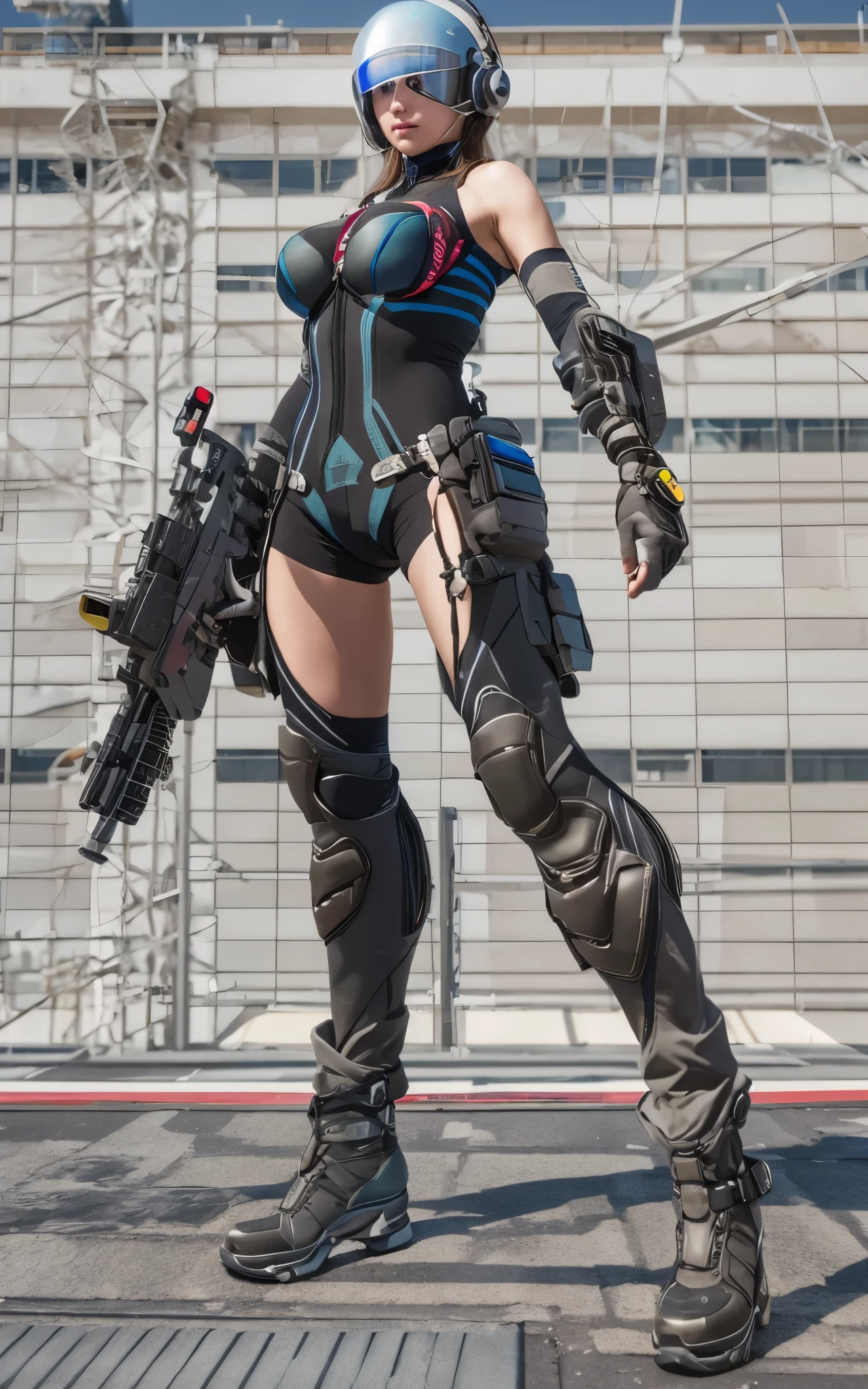 ((Best Quality)), ((masutepiece)), (Detailed: 1.4), (Absurd), Caucasian female fighter pilot ready for war, front walking, muscular sculptural body defined, Closed mouth, muscular body covered by technological clothing, Cyberpunk, ((perfect large breasts)), (blue eyes without pupils), long manga-style eyelashes, close to real, Crazy face, Sexy Pose, Centered, scale to fit the dimensions, nffsw (High dynamic range),Ray tracing,Hyper-Resolution,Unreal 5,Subsurface Dispersion, PBR Texture, Post-processing, Anisotropy Filtering, depth of fields, Maximum clarity and sharpness, Multilayer textures, Surface Shading, accurate simulation of light and material interactions, Perfect proportions, thirds rule, top-quality, in 8K, ultra-detailliert, Being on the roof of a skyscraper, Smooth bodysuit, spiffy white zero suit