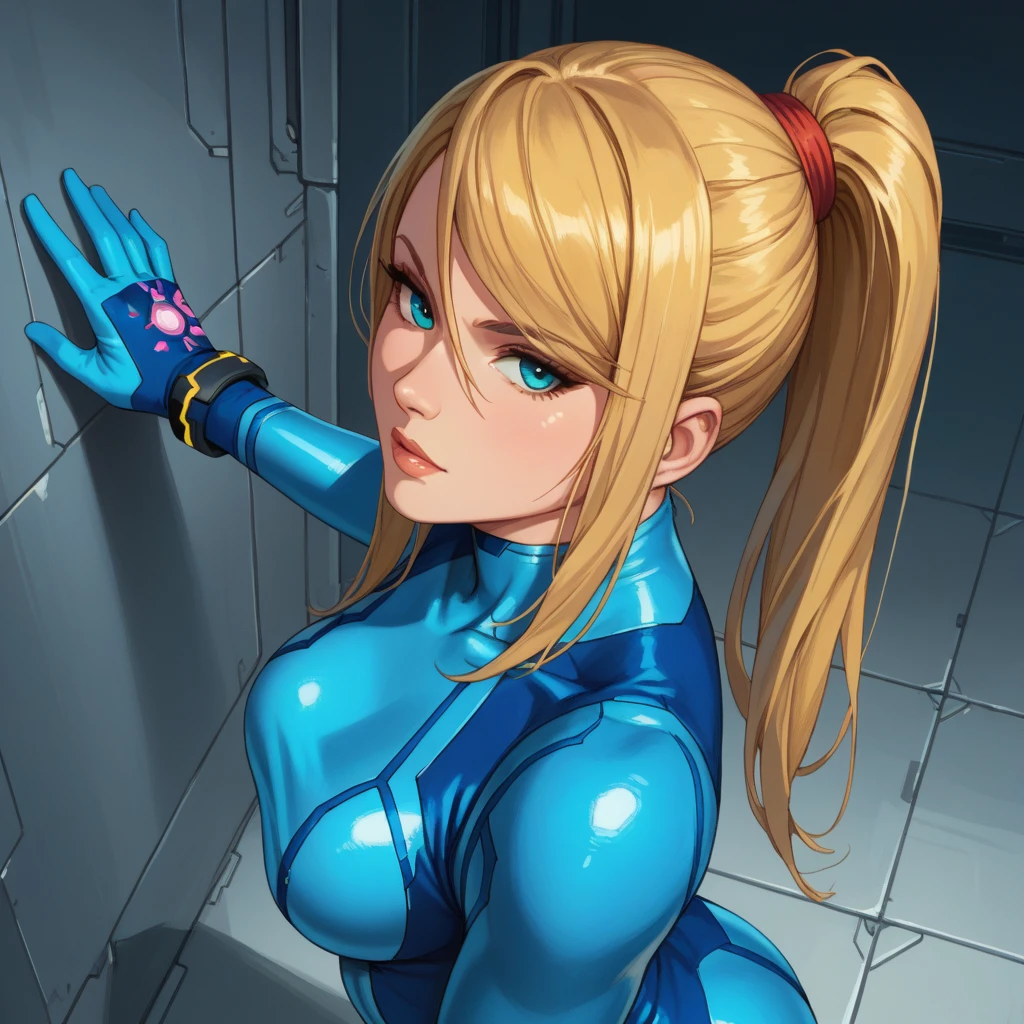  score_9,  score_8_above,  score_7_above, 1 girl , High quality CG Defsamus, blonde hair, body, blue clothes, blue gloves, futuristic, Blue eyes, Standing,  masterpiece,  better quality
