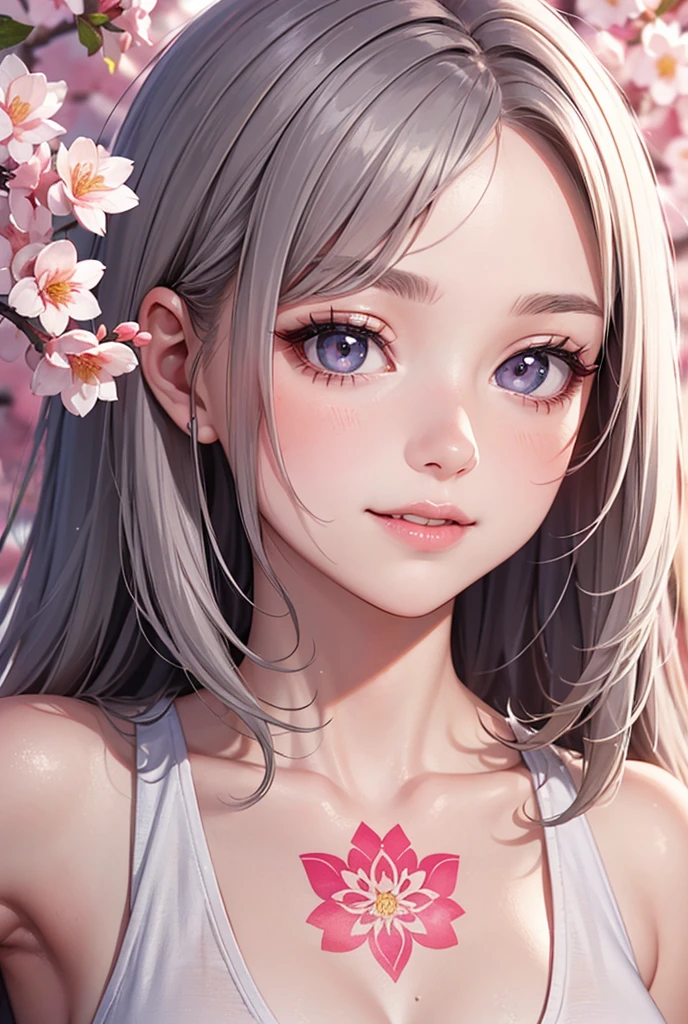 (photorealistic:1.8, highest quality:1.8,8K masterpiece:1.8,High resolution,muste piece:1.8,RAW Photos,cinematic lighting,red and purple dream colors),one young woman、(Pasties、Completely naked、choker、knee high tights、loafer shoes),(beautiful detailed blue eyes:1.7,double eyelid:1.6,Beautiful skin with glowing details:1.2,small face、whole body), 
(from below:1.5,Looking at Viewer:1.5),( midium Hair:1.2、Beautiful shining blue and white hair:1.5), expression(Gentle Smile、face turns red:1.3),(Moderate chest:1.3), 
Pause(Tied to a cherry tree with a rope,red rope、breast bondage:1.5), 
background(Bright forest with blooming flowers),(detailed perfect face),anatomically correct,correct move:1.5,correct foot:1.5,4 fingers and 1 thumb in correct proportions,(cameltoe),No split screen,slender abs:1.2,(Young sensual gravure idol)