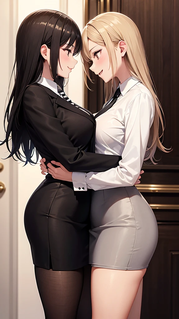 POV: (((BIG ASS))) Riley Reid and Lana Rhoades are your secretaries, skinny as sexy secretary, slim thick, small waist, 8k, in tight mini office skirt, with glasses, butt lift