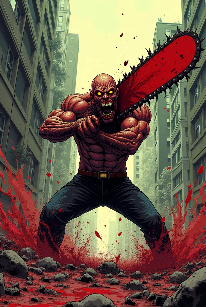 urso branco, with humanoid body with knife in hand and blood in it and splashes on the bear's body