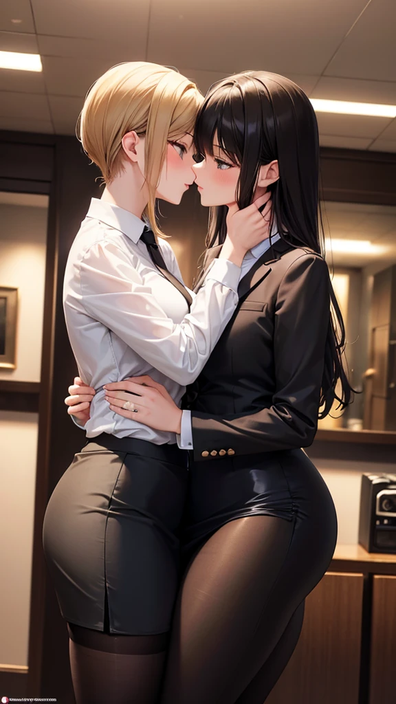 French woman、20yr old、Human skin feel、Realistic Woman、OL、Wear a suit、Stockings、ty、s Office、Solo Shot、short-cut、Kiss Face、Beige hair