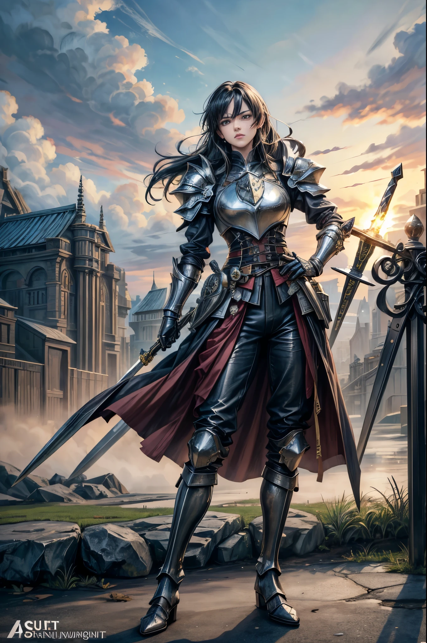 (masterpiece, 4K , super detailed :1.2), (anime:1), ( perfect quality ), (((Adult body))), (( Satu Stance)), and his whole body is shown, viewer modifying the bouquet, Gladiator、armor, Heavy equipment, hold the sword, A look of contempt, duel, gauntlet with fan, hostility, Battle Stance, boots, 姫knight, Beautiful Youth, is waiting, lone warrior , knight, interceptor ready
