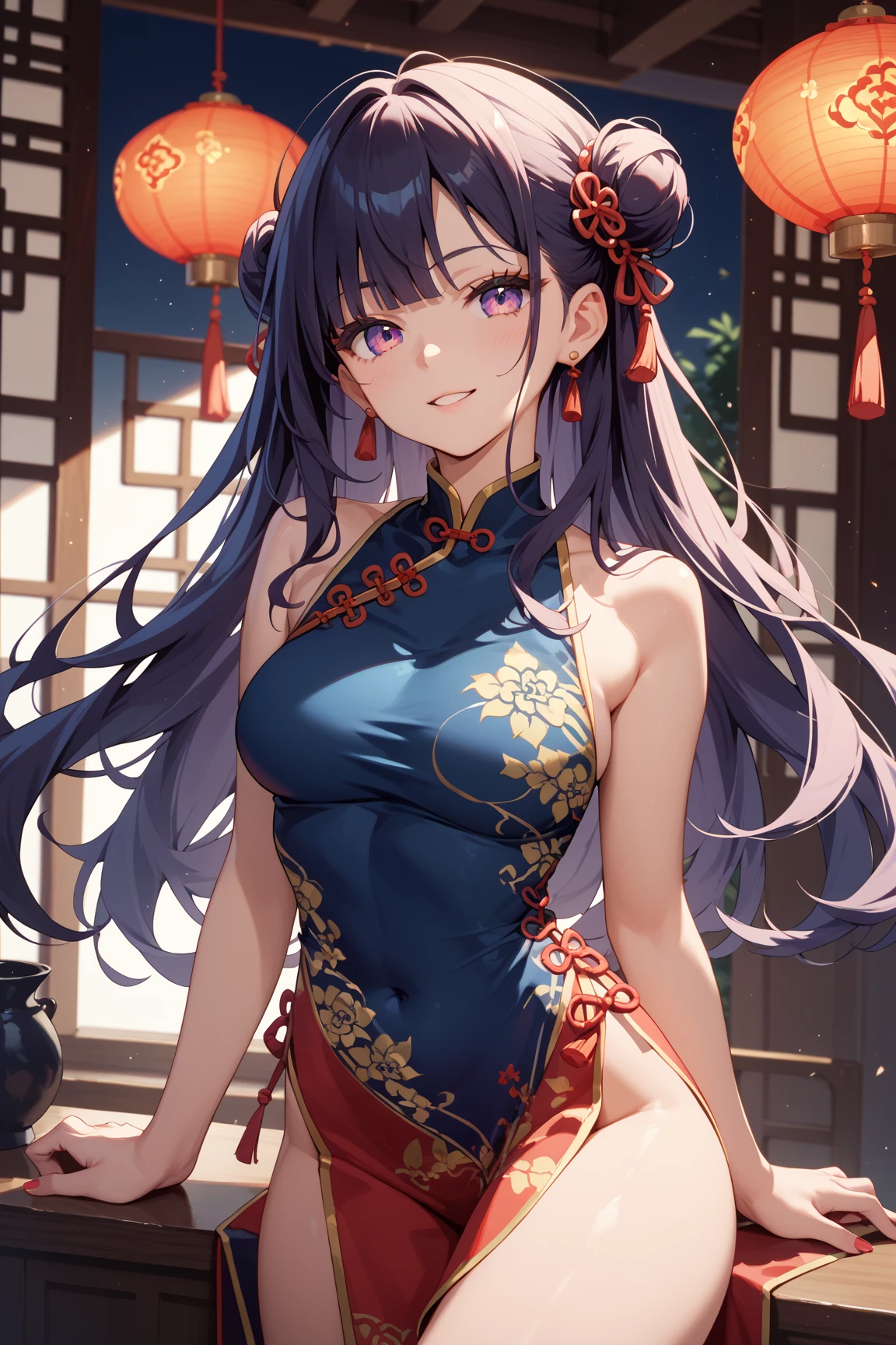 ((china dress)) , long hair