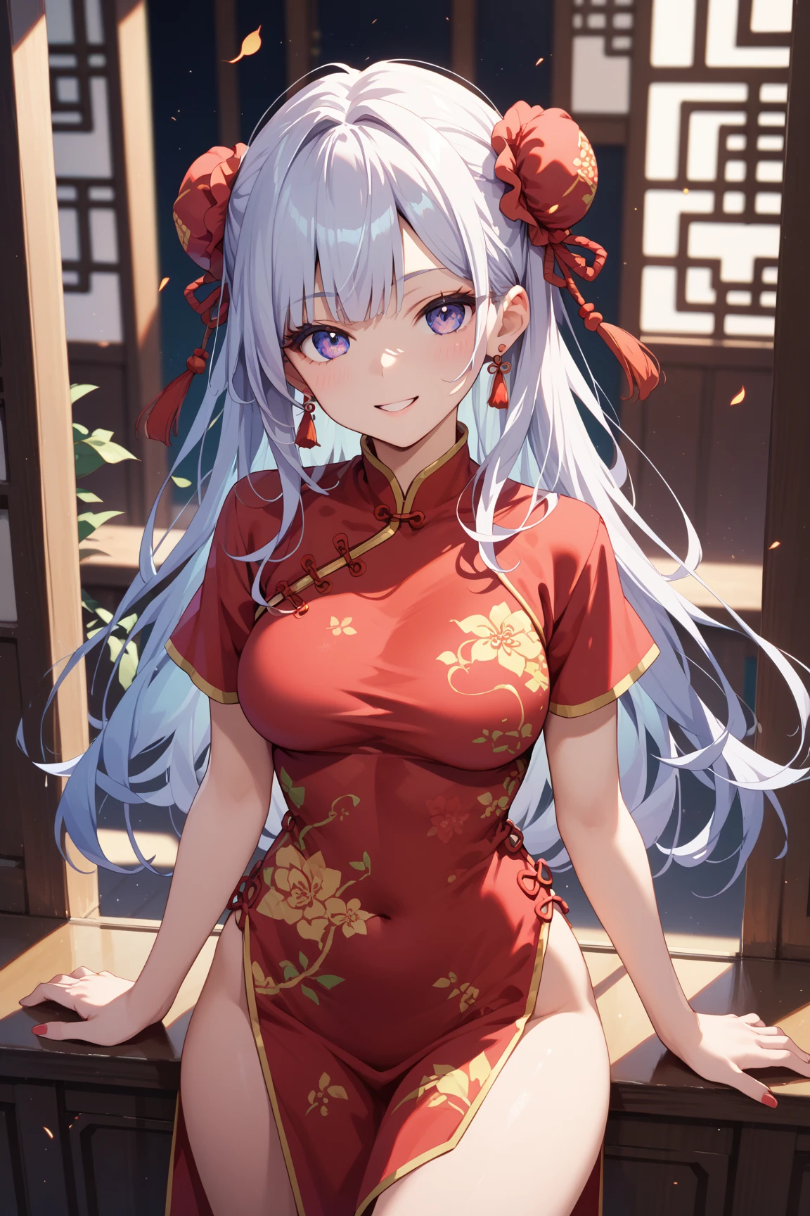 ((china dress)) , long hair