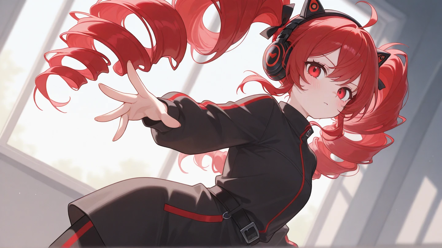  night Girl red eyes red Drill Twin hair Headphones Shining