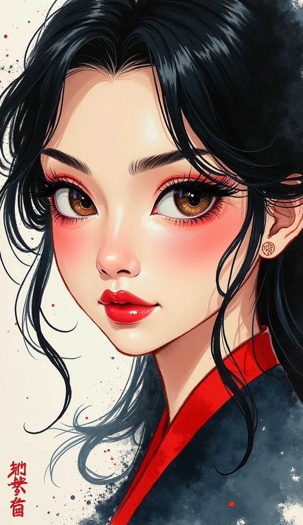 Very beautiful Miss Japan, whole body, Cel Shading, Bold outline, Flat Color, Sharp Shadow, Graphic Style, (Manga influence:1.3), Beautiful line drawing, Impressive visuals,comics