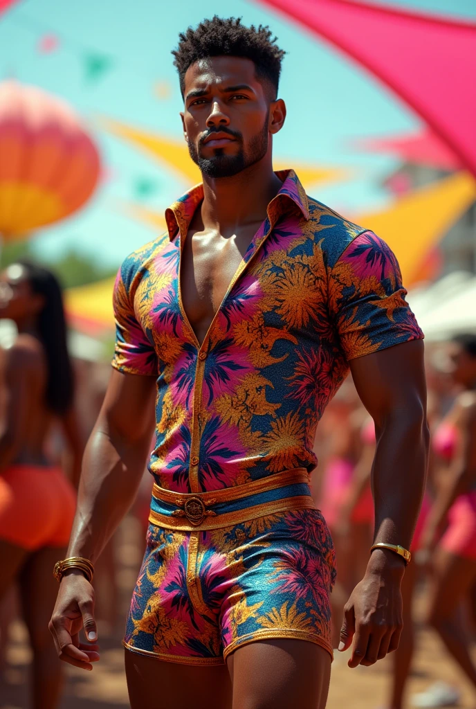 (absurdres, highres, ultra detailed, Ultra HD), ((tall handsome muscular man, solo, male model modern clothing, Full length portrait: 1.5, wearing colourful silk shirt and pants)), beautiful, gorgeous, wet, mature, perfect eyes, sexy gaze, (looking at the viewers romantically), perfect body, smooth skin, a hot glow in his skin, wide chest, largest breasts, extremely large pectorals, big nipples, breathtaking grandeur, model pose, colorful, artistic, focus on his calm facial features, elegant look, sexy posture, full body view,