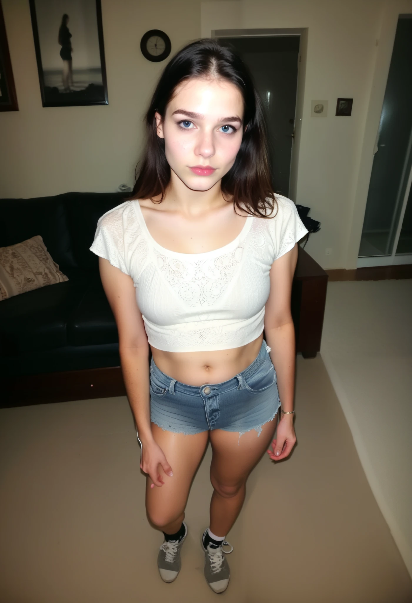 score_9, score_8_above, score_7_above, photo, woman, , short clothes, living room, rare angle PHOTO, FULL BODY, night, grainy, amateur, low resolution, 2020s nostalgia, webcam photo, day, in the living room , poor house, beloved photo, facial reference to Barbara Palvin, long black hair, black eyes, BODY WITH CLOMBIAN FEATURES, FULL AND MEDIUM SIZE FAT, INSTAGRAM BLOGGER, STORY PHOTO STYLE