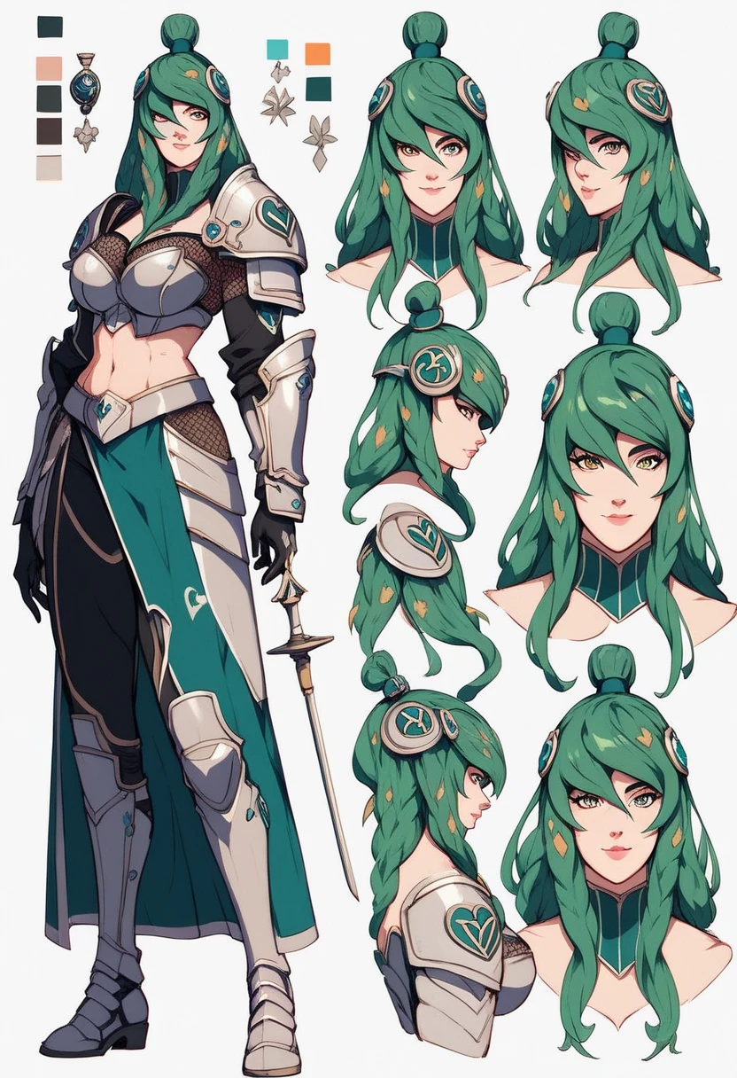 Mei Terumi   thick body as milf big breat, in very sexy suit of armor!character sheet, full color and  detail