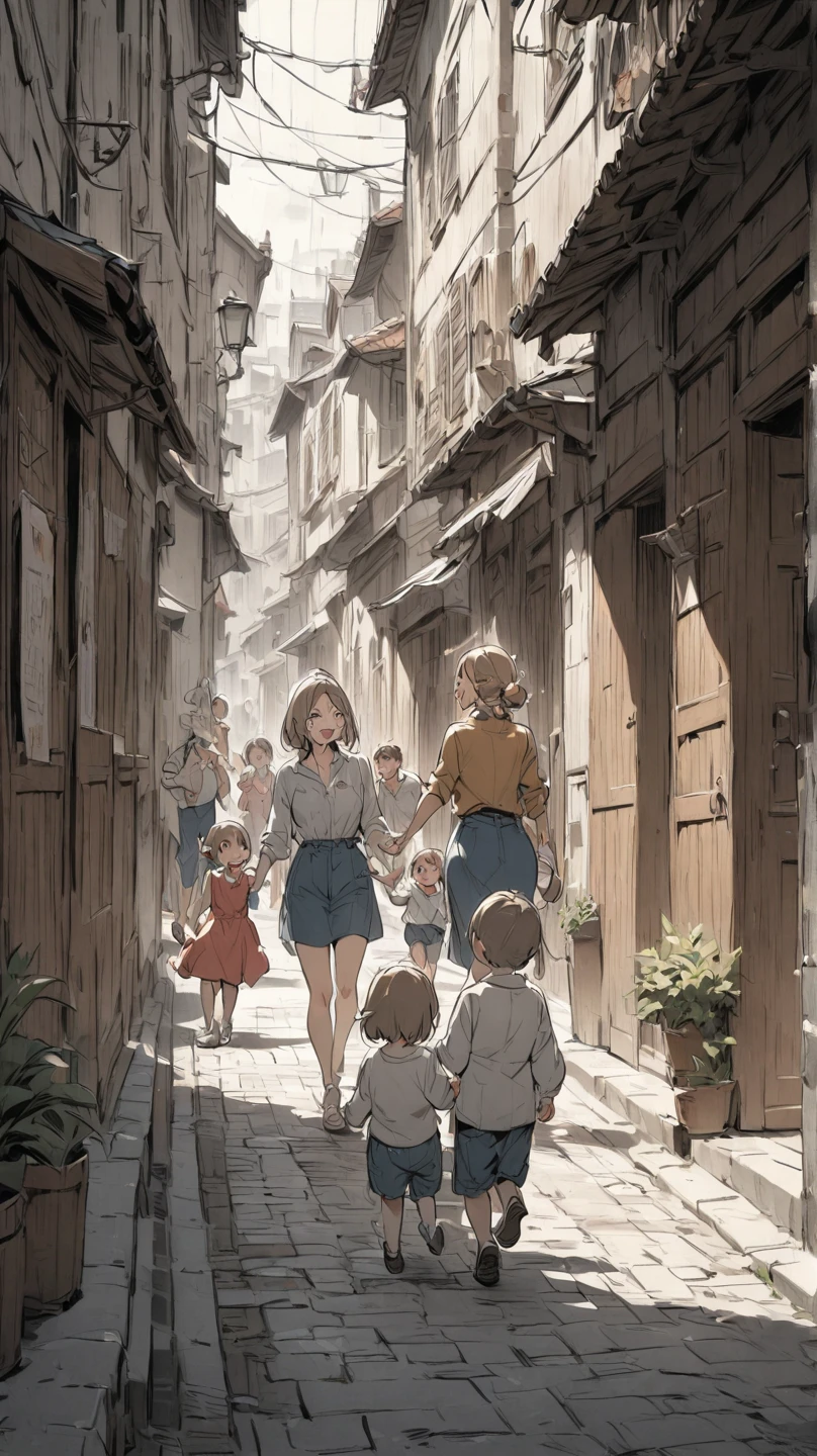 Family playing in the street