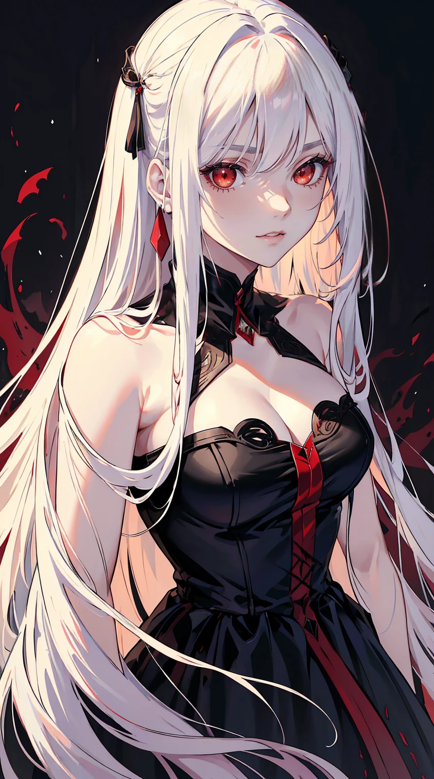 No reino da qualidade 8K, Uma pintura hipnotizante se desdobra diante de seus olhos. At its center stands a mysterious woman, seu olhar cativante e intenso. Seus olhos, um vermelho carmesim ardente, irradiar um brilho sobrenatural, penetrando pelas profundezas de sua alma. Adorned in a gothic ensemble, she epitomizes the embodiment of darkness and allure.

The woman's ethereal beauty is juxtaposed against the hauntingly macabre scene that surrounds her. Traces of blood taint her delicate features, an eerie testament to her insatiable thirst for life essence. Sua pele de porcelana, as pale as moonlight, contrasta fortemente com as manchas carmesim, emphasizing her vampiric nature. Dressed in garments reminiscent of an anime villain, her attire exudes an aura of both elegance and danger.

The artist masterfully captures the essence of gothic aesthetics, bringing forth a sense of foreboding and fascination. Each brushstroke meticulously brings life to the intricate details, from the intricate lace patterns of her dress to the intricate folds of her flowing cape. The play of light and shadows enhances the depth and dimensionality of the composition, intensifying the enigmatic aura that surrounds the woman.

This painting is a captivating fusion of 8K visual brilliance, gothic allure, and the captivating essence of an anime villain. It serves as a captivating portal to a realm where darkness and beauty intertwine, leaving viewers mesmerized by its hauntingly exquisite presence.