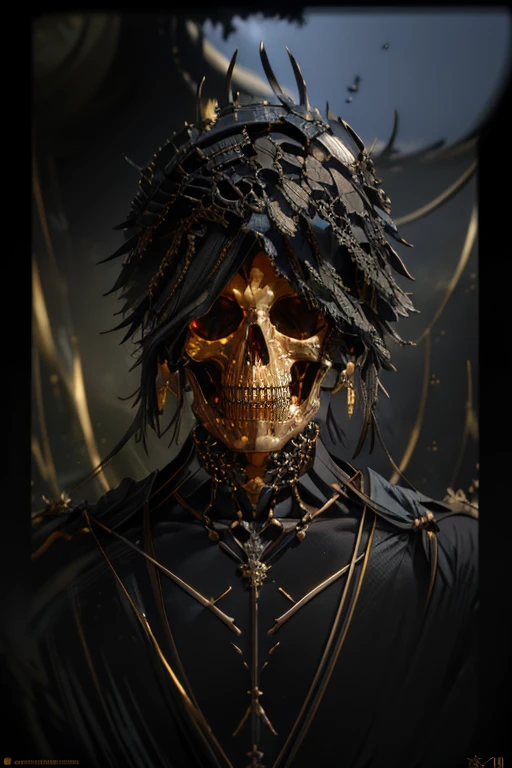 a vantablack skeleton with Kintsugi intricate golden color intense details, concept art, trending on artstation, 8k high definition,  unreal engine 8, cinema 4d,