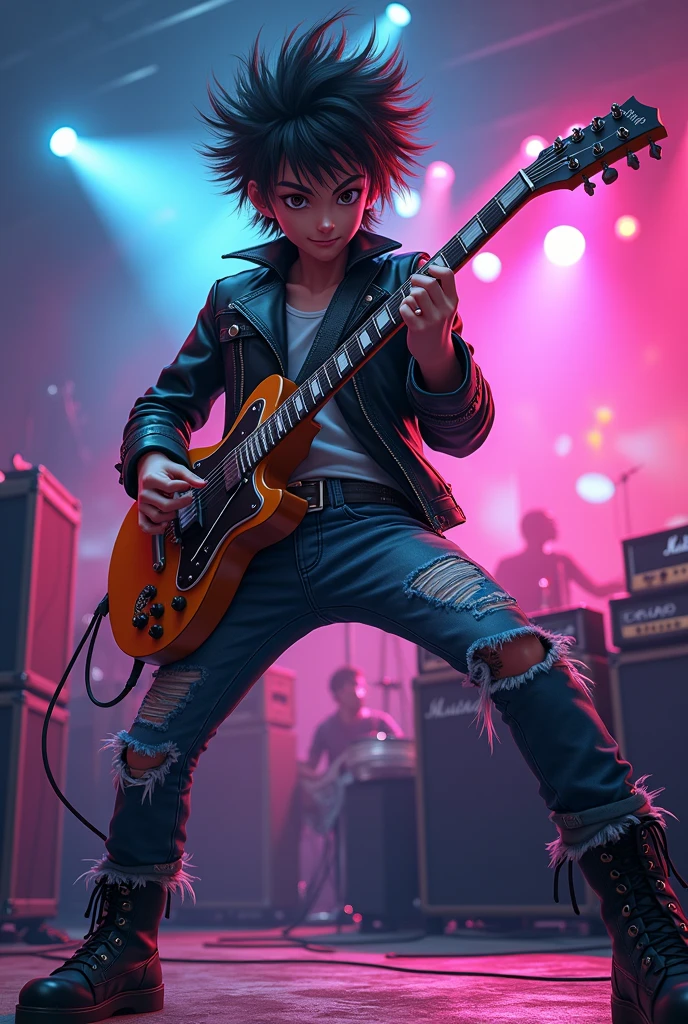 Image of a rocker-style boy playing a guitar 