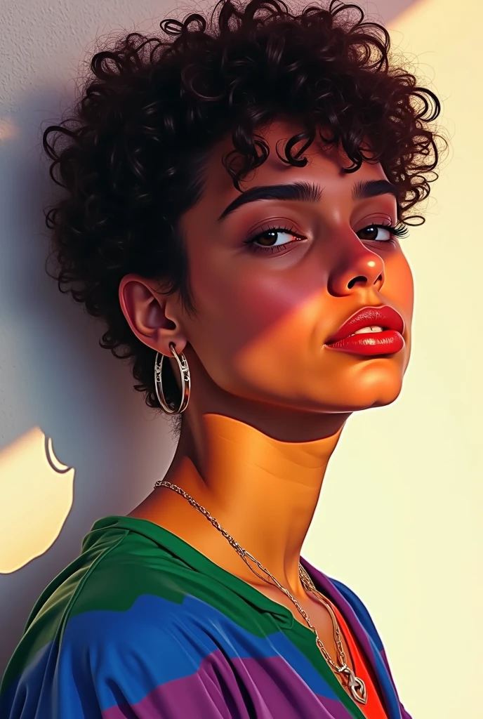 Femme métisse réaliste avec beaucoup de cheveux ondulés et des rondeurs au niveau des formes et un gros cul parfait