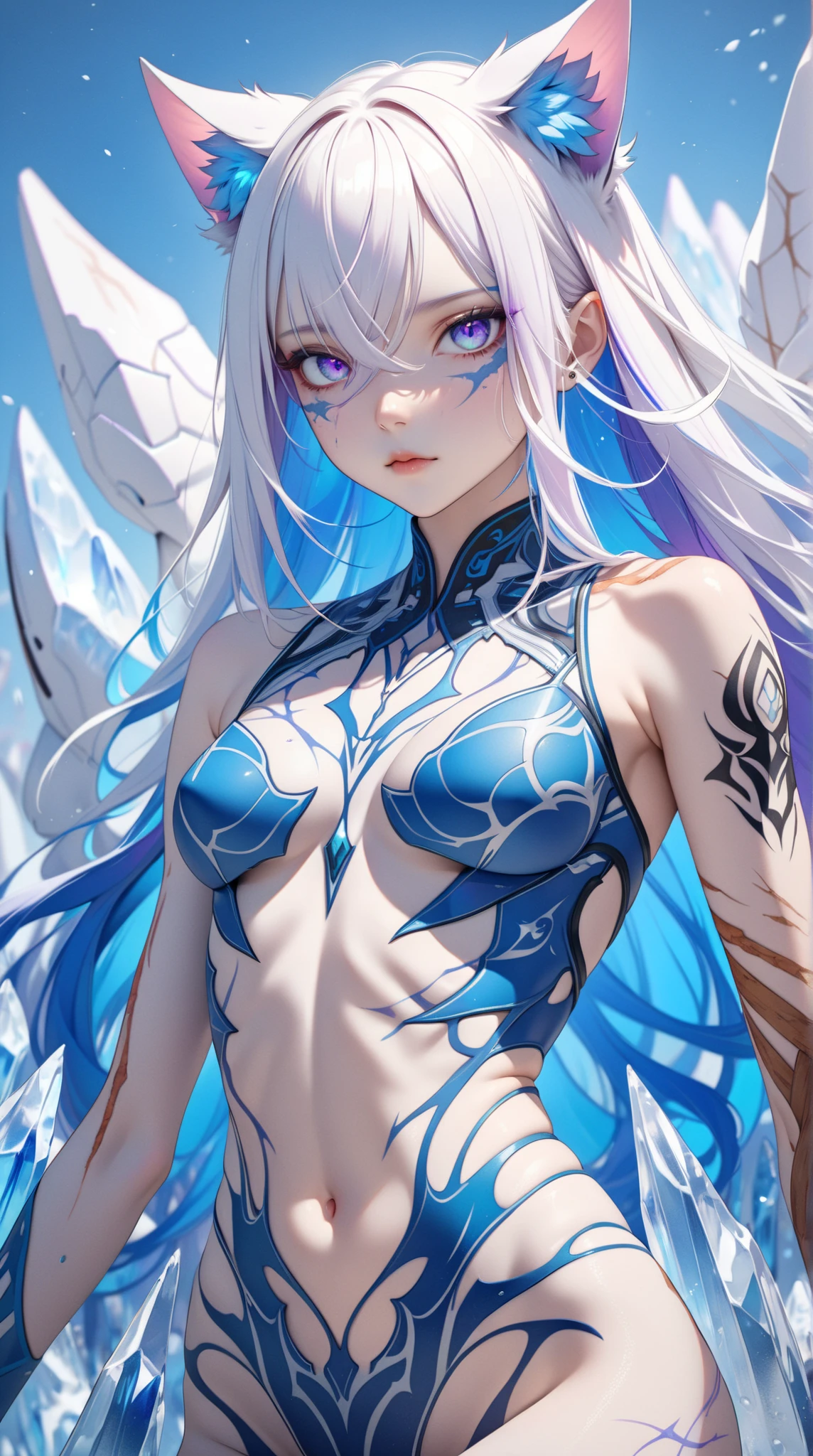 (anime) . ((Female (Shiva of Final Fantasy), blue eyes, white hair, ((light blue skin)), ice goddess)), in the space . (Masterpiece: 1.8), (64k quality), (final fantasy artwork concept), detailed (manga eyes + hair + clothes + body + face + colors + shoulders + eyes (globular + transparent + liquid) + (sharper drawings) + (shiny jewelry) + (clothes folds) + (rounded eyes) + (consistent clothes) + (clothing features) + (eyes line), better (colorful + (coarser line) + (black line) + finishing . [Drawing] (Anime (Manga (Comics))) + (Coarse Line: 1.8) + (Black Line: 1.8) + (Color: 1.8) + (Clean: 1.8) + (Contrast: 1.8) + (Black Outline: 1.8) + (adjusted colors: 1.8) + (shadow set: 1.8) + (manga eyes: 1.8), ((made homogeneous: 1.3))
