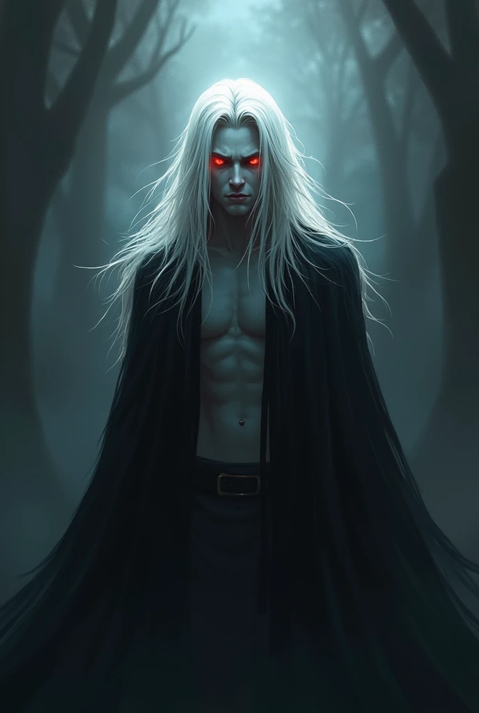 Photograph man with pale skin (realistic: 1.2), low contrast, photorealistic, dark and gloomy forest, dark, strong black tones. Darkness, dark image. Monster --auto --s2