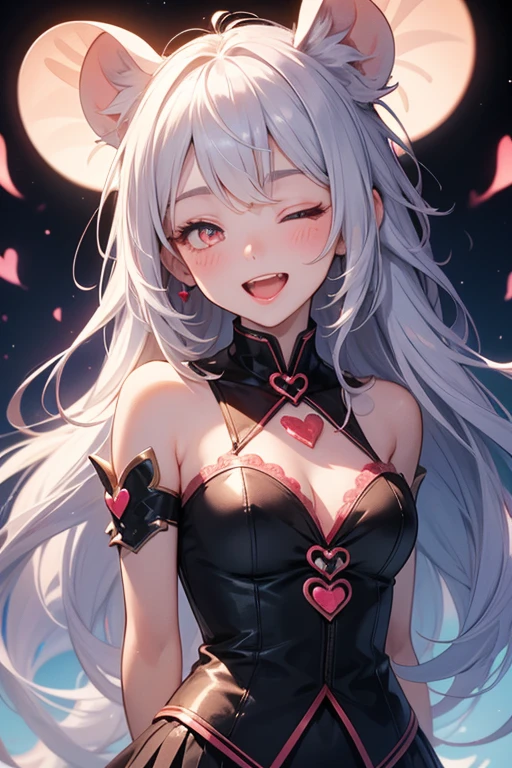 独奏,Whole body、Young face、long silver Hair、long Twin tails、Spoiled brat、Immature body、（Small breasts）、smile、（Thick thighs:1.5)、Backwards、looking at viewer、Open mouth、double teeth、fang、blushing and sticking out her cute tongue, tongue out、sensational、Back view, Character portrait, whole body、little demon's horns and a tail、big Buttocks、（wearing a Magical girl costume）、Night view、tongue out, sexy white panties、sexy white lingeries、Shy face、pink tattoo on her abdomen、Seduce、（on a bed）、Cowboy Shot、On all four、 (looking back over their shoulder), frill