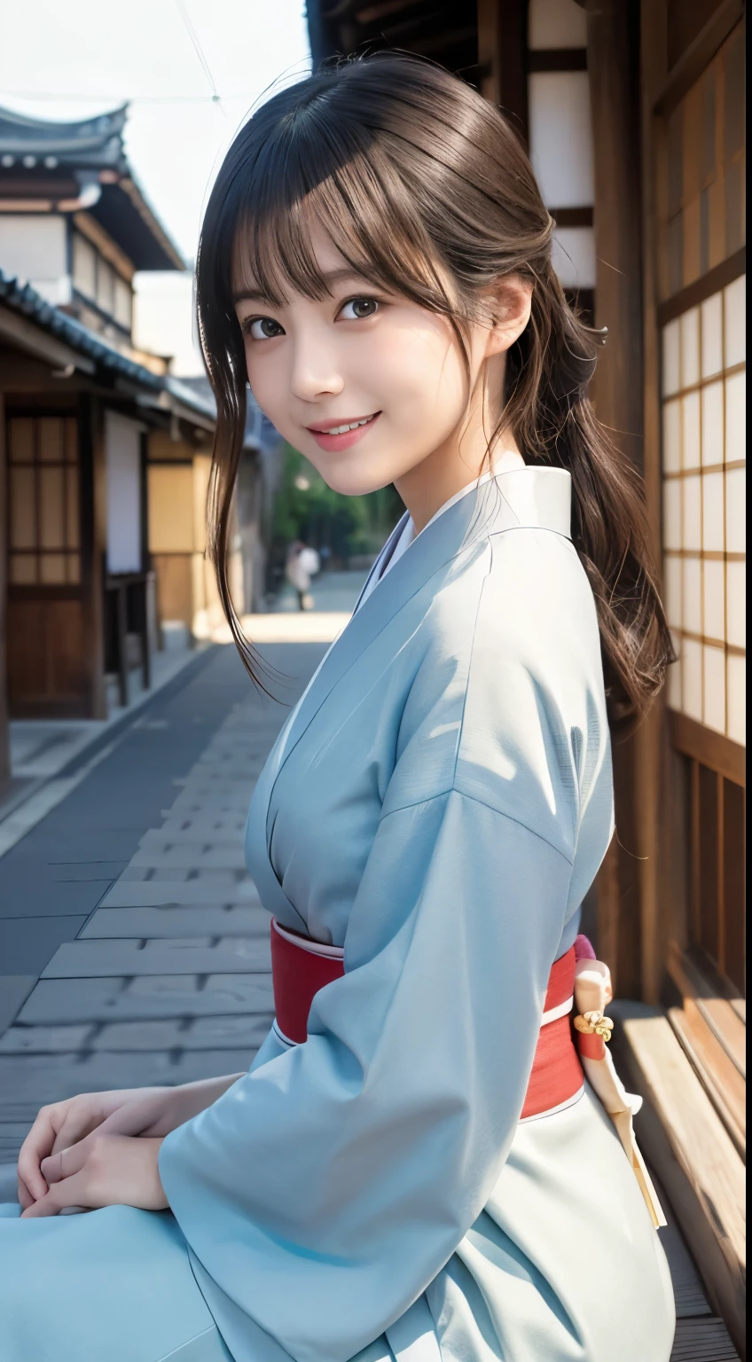 Professional Lighting,(Realistic:1.4), (Top image quality:1.0), (超High resolution:1.0), 8k, Raw photography, (masterpiece:0.2), (Dealing with the Children_v1:0.5)、(最高quality Detail:1.2)、Realistic、8kウルトラHD、High resolution、(1 girl:1.2)、超detailedな、High quality textures、複雑なdetailed、detailed、Very detailed CG、High quality shadows、detailed 美しく繊細な顔、Beautiful details and a delicate eye、(Symmetrical eyes:1.2),Written boundary depth、Ray Tracing,1 girl, Japanese Girls, (Natural smile:1.4),cute, thin, Portrait of a beautiful Japanese woman in a kimono, Standing elegantly on a street corner in Kyoto. Kimono with vibrant traditional patterns, Hair decorated with elegant and delicate hairpins, Gentle expression. (With the old streets of Kyoto in the background:1.4)、The soft light of a spring afternoon、Adding tranquility to the scene. Rendered in a Realistic style with great attention to detail, High resolutionの画像.Sky Porn, Magic Hour, (Realistic:1.3), finely, quality, (Tabletop:1.2), (Realistic:1.2), (最高quality), (複雑なdetailed), dramatic, Ray Tracing, photograph, +roller