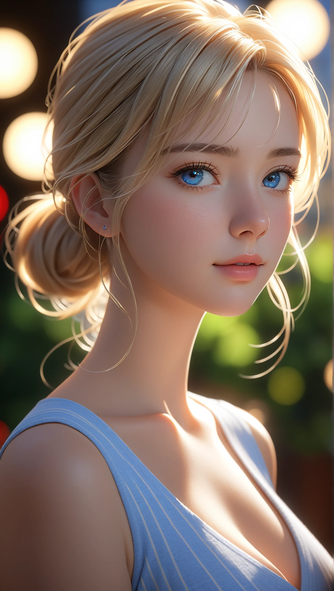 best quality, masterpiece, High resolution, portrait, Actual, blue eyes, blond, Large Breasts, 8K resolution, high qualityCG, Beautiful CG, Soft Light, The Tyndall effect, lifelike, two-tone lighting, Side lighting, (HD Skin:1.2), 8K Ultra HD, high quality, Volumetric lighting, confess, photography, 超High resolution, 8k, bokeh, Shallow depth of field