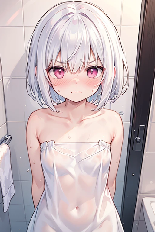 small hoobs,(pubic hair:1.3),smile,Silver Hair,Short Hair,Nude,Break My girlfriend and I take a bath。