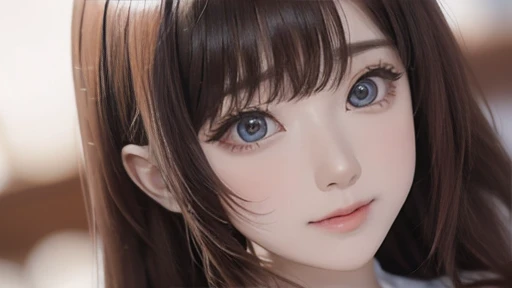 (the most absurd quality perfect eyes), ((natural super beautiful cute sharp-face)), (light pale complexion), ((clear no blur and sharp perfect round realistic brown_eyes:1.25)super detail), finely detailed pupils, detailed lips:1.3, [pink_lipstick:1.3]