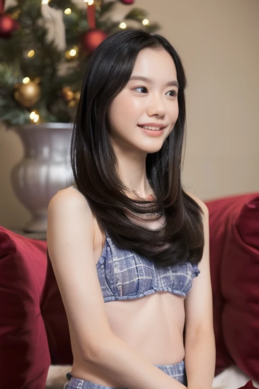 high quality,8K, Detailed facial depiction, Detailed description of the eyes,One Woman, Light brown hair(Medium-long hair),Beautiful Girl,24-years-old,Beautiful Face,Cute eyes,Cute Smile,Colorful floral high-cut lace underwear,String panties,Slender body, Plump and small breast size, Long and beautiful legs,Are standing,Smiling, Colorful earrings,necklace,Model pose, Beach