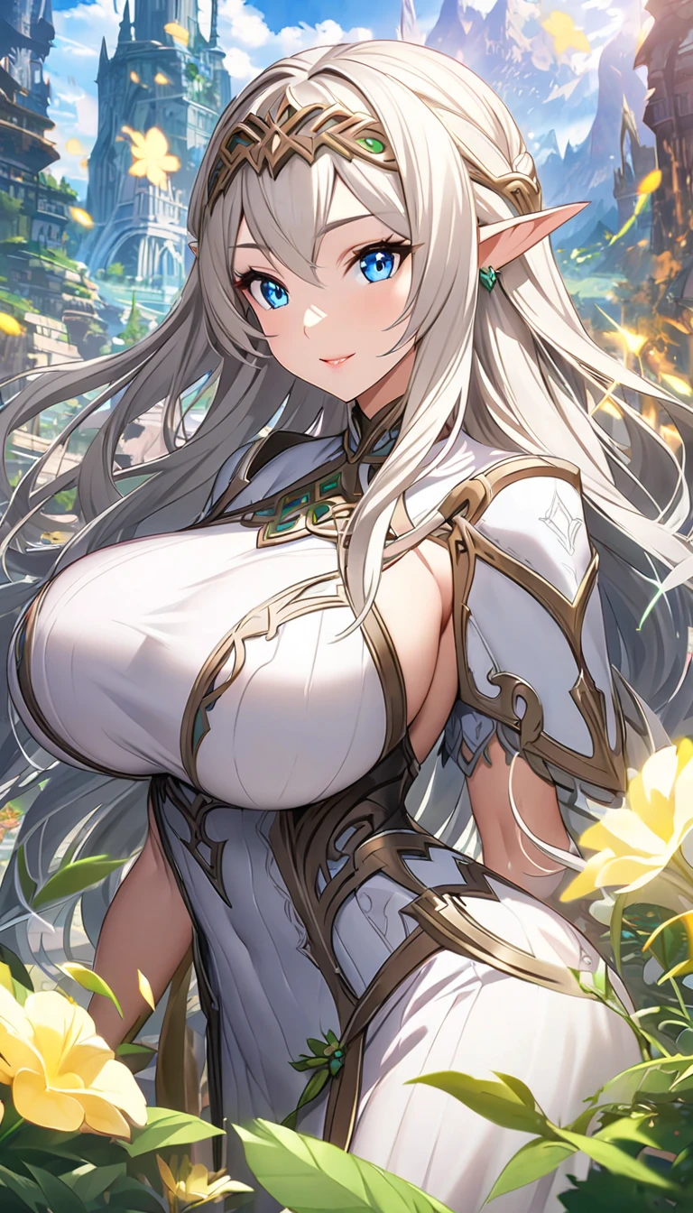 Elf,Sister,Big Breasts, long hair,fantastic background