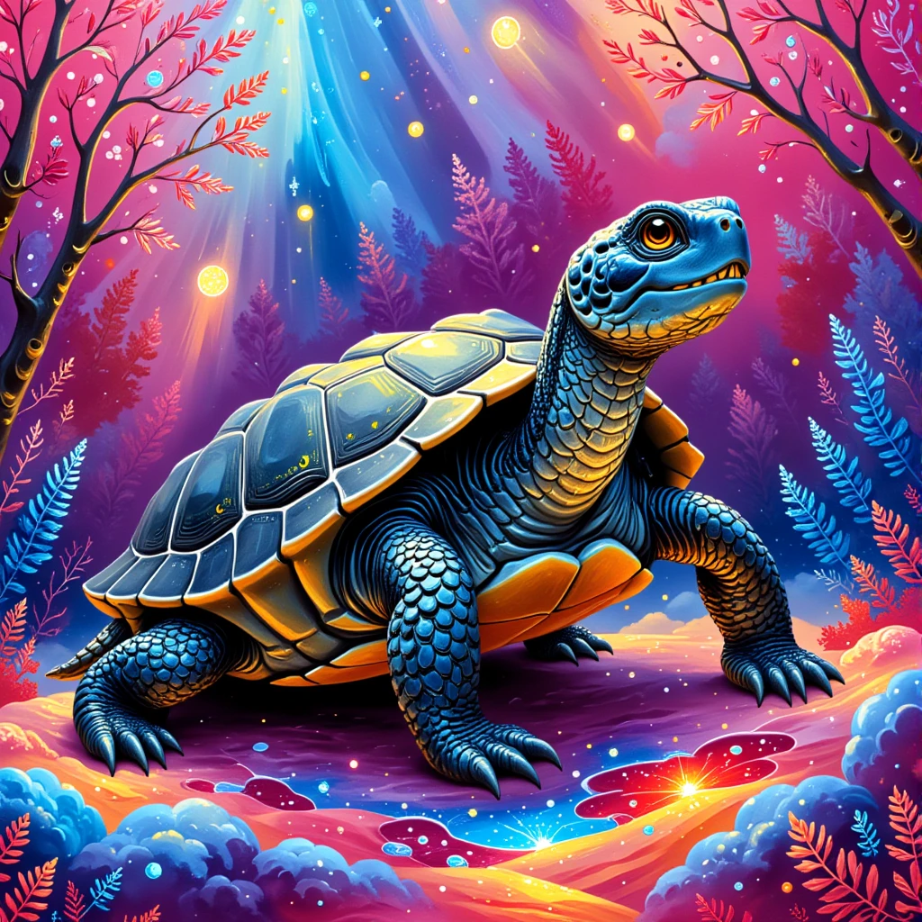 pinkcolorfulpainting, 
Northern snapping turtle with black gray and gray-white color palette