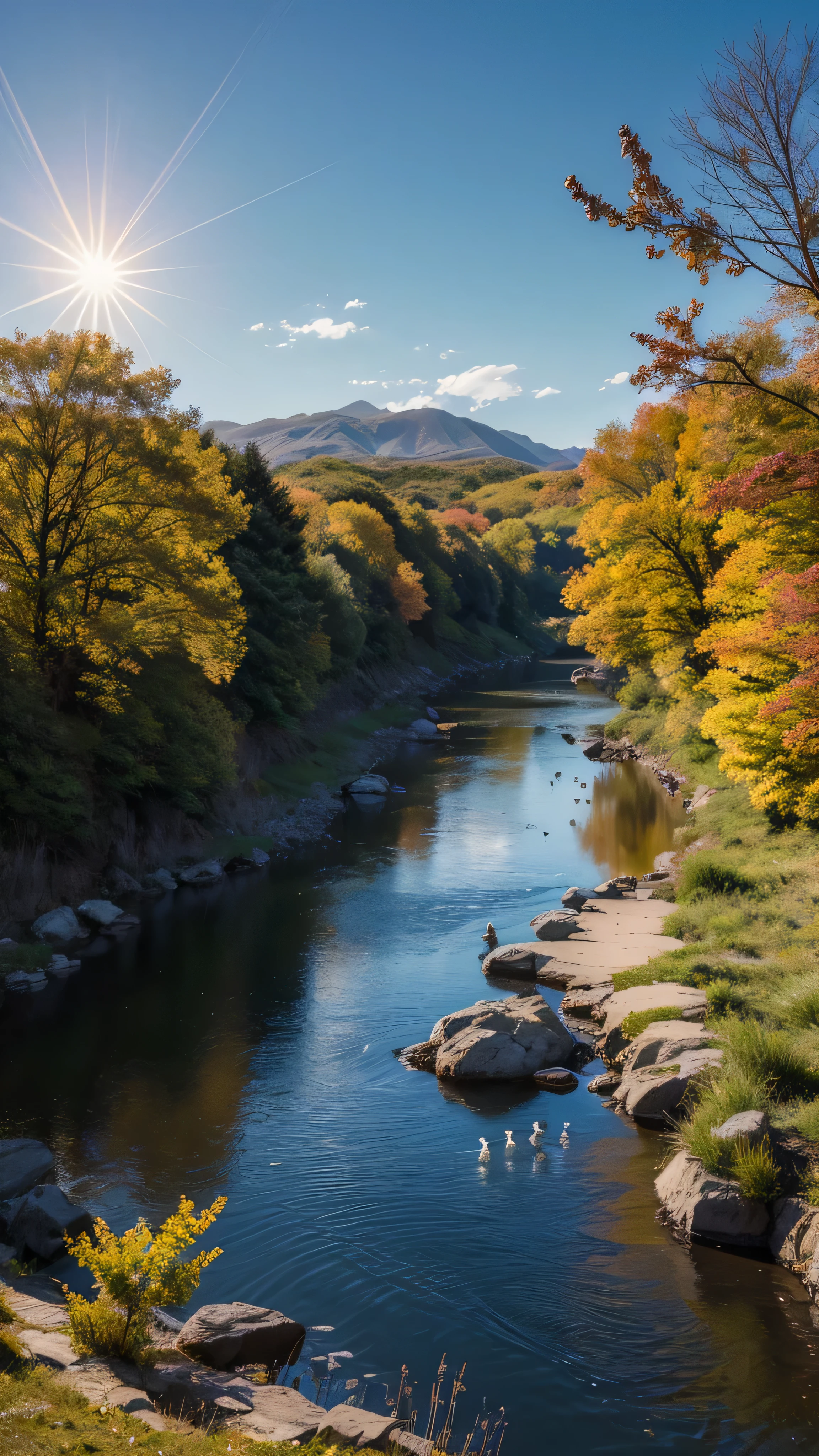 Arafed view of a river with rocks and trees in the background - SeaArt AI