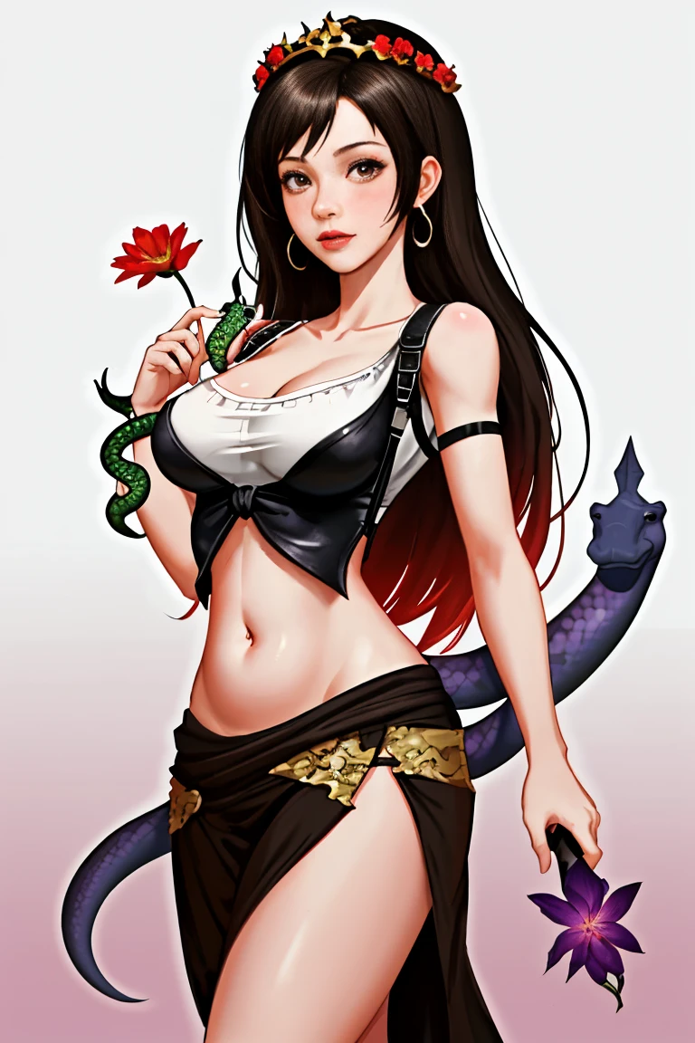 Hippo Dynasty, Belly dancer and serpent spirit, tifa lockhart, Purple and Red flower crown, Trending on Artstation, Cute, Gradient colors