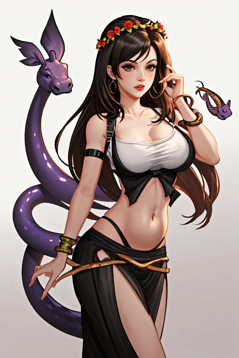 Hippo Dynasty, Belly dancer and serpent spirit, tifa lockhart, Purple and Red flower crown, Trending on Artstation, Cute, Gradient colors