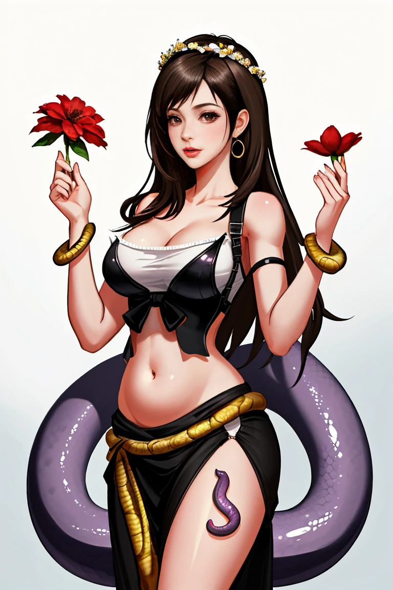 Hippo Dynasty, Belly dancer and serpent spirit, tifa lockhart, Purple and Red flower crown, Trending on Artstation, Cute, Gradient colors