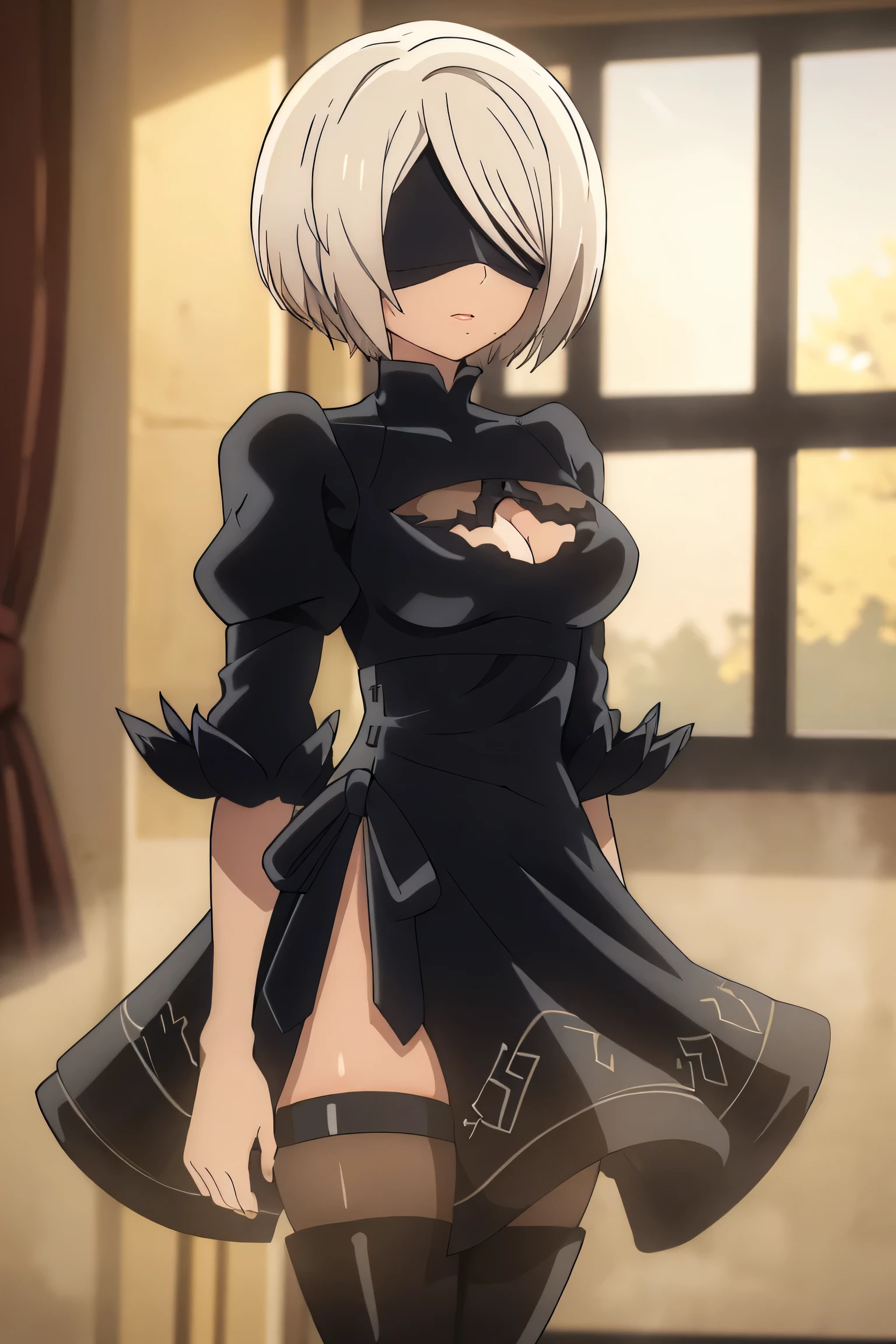 n_2b
blindfold, black blindfold, large breasts evangelion anime style