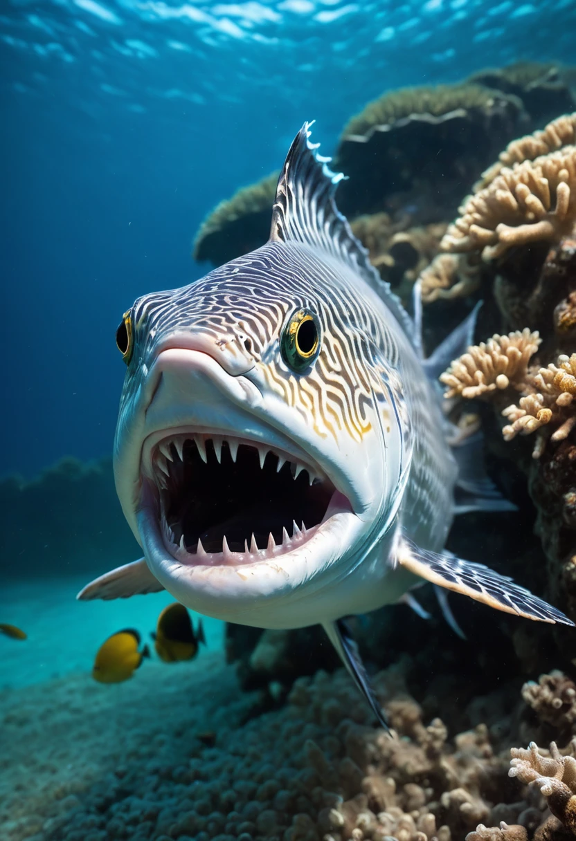 A stunning underwater world filled with colorful fish swimming gracefully in crystal clear blue waters surrounded by coral reefs teeming with life! Photography - Canon EOS R, Lens EF 16-35mm f/2.8L III USM, ISO 100, Focal Length 35 mm ,  shutter speed 1 /125 seconds, opening f/11, Exposure Compensation 0 EV,  Automatic white balance , Flash Off, Noise Reduction High, Image Size Large JPEG, RGB color space , Standard Quality, Sharpness Priority, Focus Area Single-Point AF, Metering Mode Evaluative Metering, Picture Style Fine Detail, Digital Lens Optimizer On, Resize to Fit Screen, File naming rule Original file name unchanged, Save as Copy in Camera Raw Format, Optimize for Quick Preview and web poster, Compression Level 8, Resolution 12 MP, DPI 300 PPI, Rotate None, Crop Not Applied, Straighten horizontal keystone correction disabled, Output Image Format TIFF, Tone Curve Off, Saturation 0%, contrast +0.7, Tint 0%, Lighting Effects Off, Filter Effects Off, Vibration 0 %, Clarity 50%, shadow/Highlight Adjustment Off, Local Tonal Enhancement Off, Selective Color Control Reduce Blue, Chromatic Aberration Off, Skin Softening Effect Off, Light Coat Off, Smooth Skin Option Off, Eye Brightener OFF, Blur Options ON, Depth of Field Preview OFF, Motion Blur OFF, Subject Detection OFF, Background Blur Amount 10, Autofocus Method Face Detection AF, Continuous shooting rate of 30 frames per second with shutter speed of 15 seconds, Drive Mode Normal Shooting, Burst Rate 14 photos, Bracketing Method +/- 2 stops