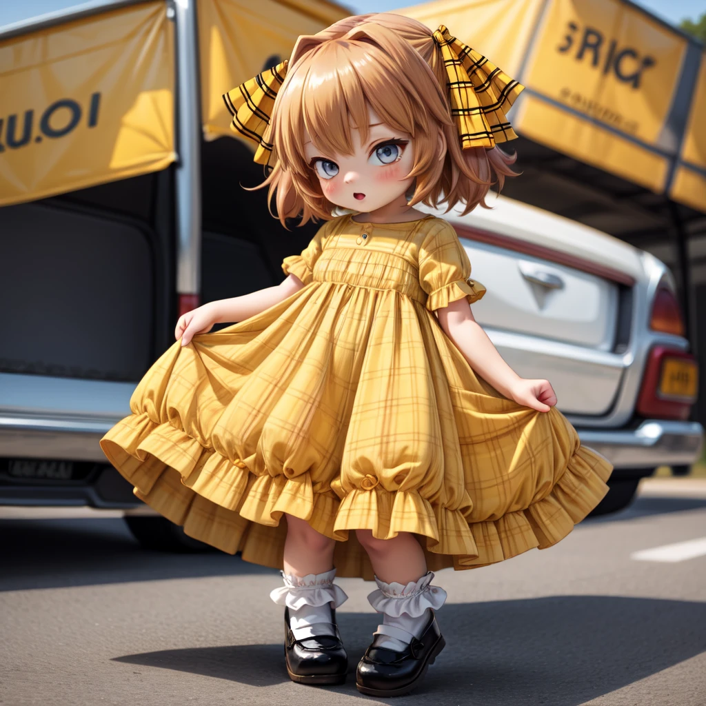 HachijouCasualKC, (Casual) dress, (yellow) (plaid) hair ribbon, (white) bobby socks, (black) mary janes
