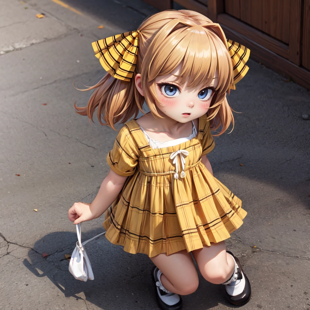 HachijouCasualKC, (Casual) dress, (yellow) (plaid) hair ribbon, (white) bobby socks, (black) mary janes
