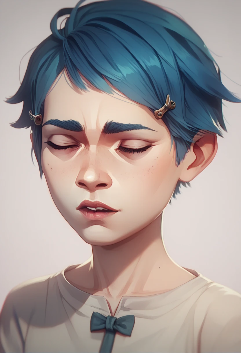 Powder, Young girl with short hair,  winked blue hair 