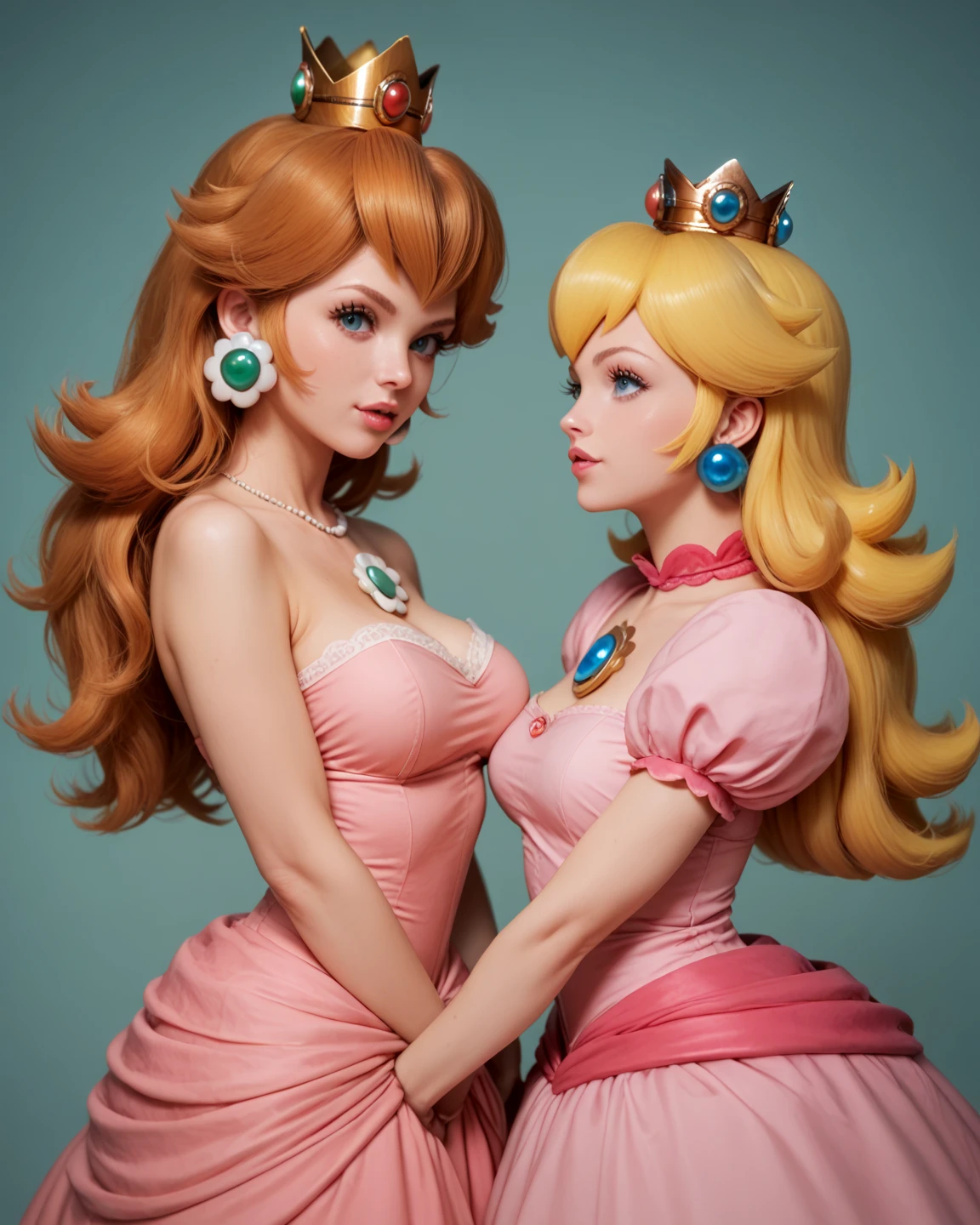 Princess Peach and Princess Daisy. together. sentadas juntas