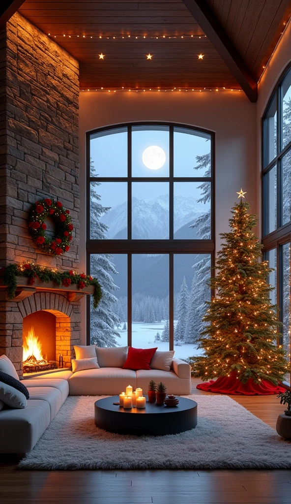 Create a cozy, luxurious living room interior with a Christmas theme ...