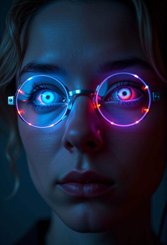  masterpiece,  better quality,  Cinematic photo of night vision contact lenses, neon lenses  for eyes,  high-contrast HD optics  , ,  Concept art of clear eyes  , optical lenses,  luminescent eyes with fine details  ,  cyberpunk style  ，  hyperrealistic, Can you see in the image  , neon lenses  ,  bright eyes like LEDs  ,  visible pupils  ,  dark eyes as night  , ,  photograph , film, highres