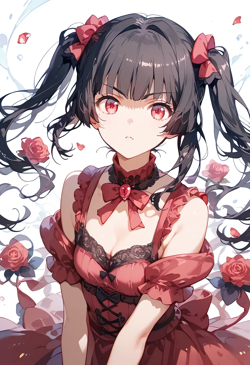 Shirabe Tsukuyomi, twintails, Crimson eyes, black hair, long hair,